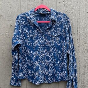 Ariat Blue Floral Embroidered Long Sleeve Shirt Size : XL